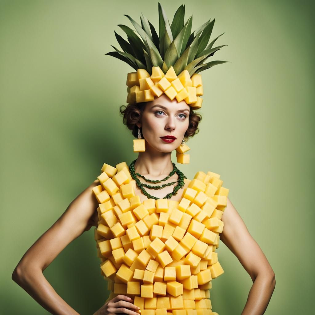 Woman's Cheese and Pineapple Portrait: Whimsical Photography