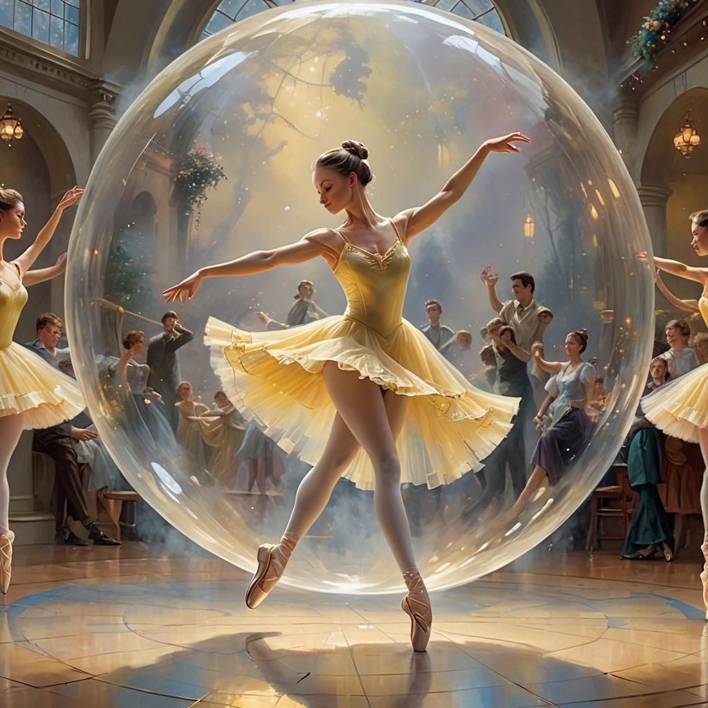 Ballerina in Glass Bubble: Ethereal Fantasy Art