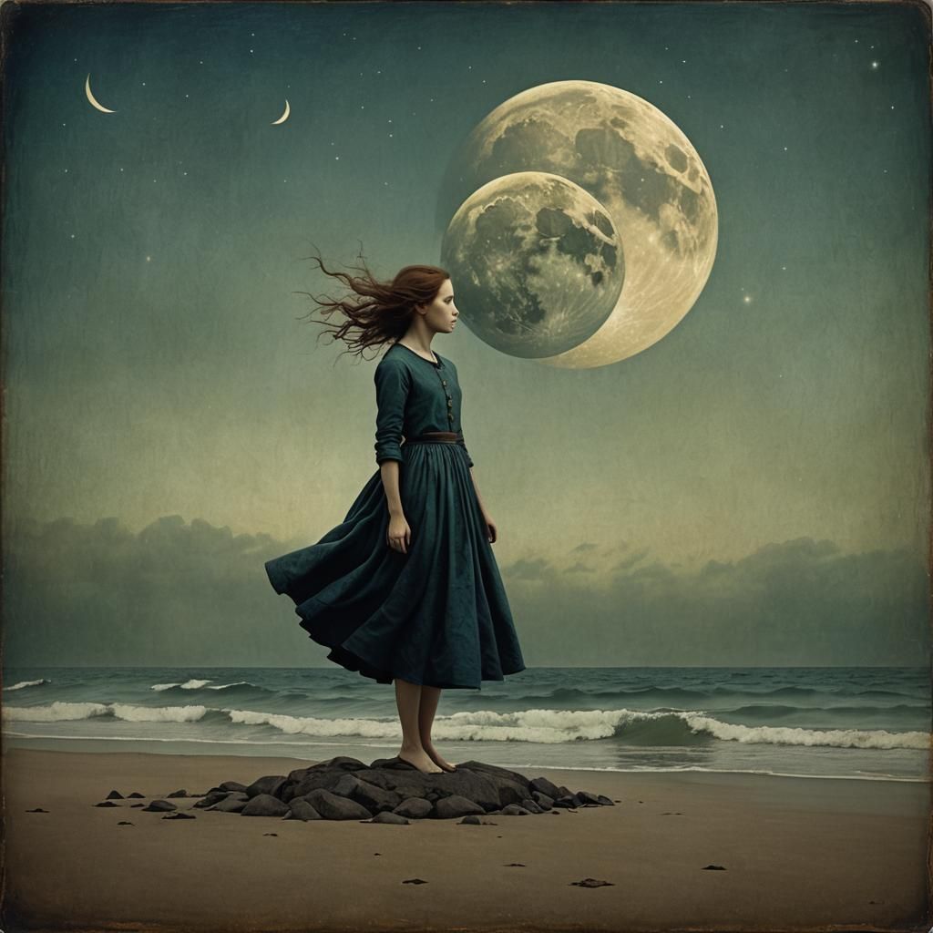 Ethereal Indifferent Moon Art, Fantasy Illustration