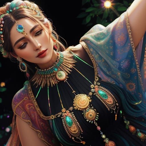 Boho Woman in Jeweled Dress: Digital Art
