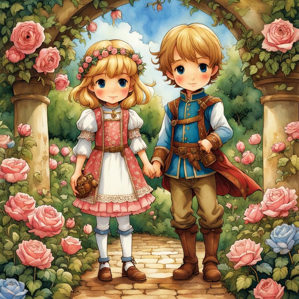 Chibi Siblings in Medieval Rose Garden