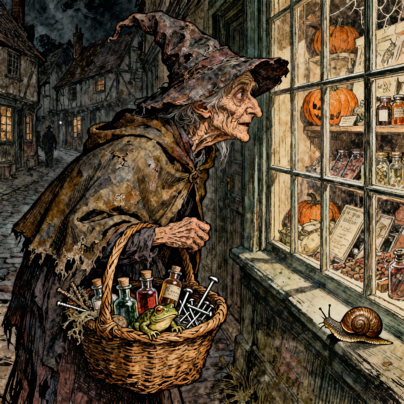 Scary Witch Halloween Shopping in Eerie Village