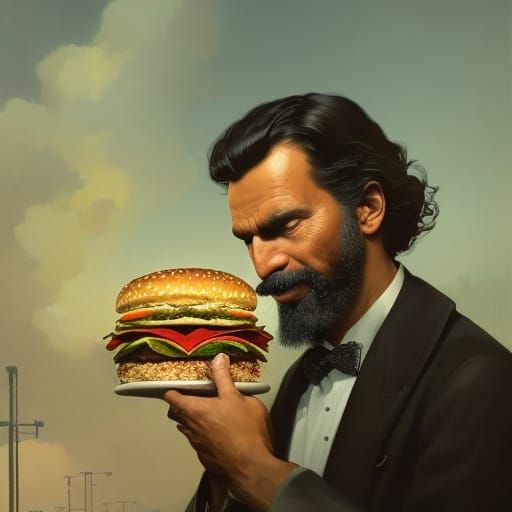 Colonel Sanders Eating a Big Mac: Hyperdetailed Portrait
