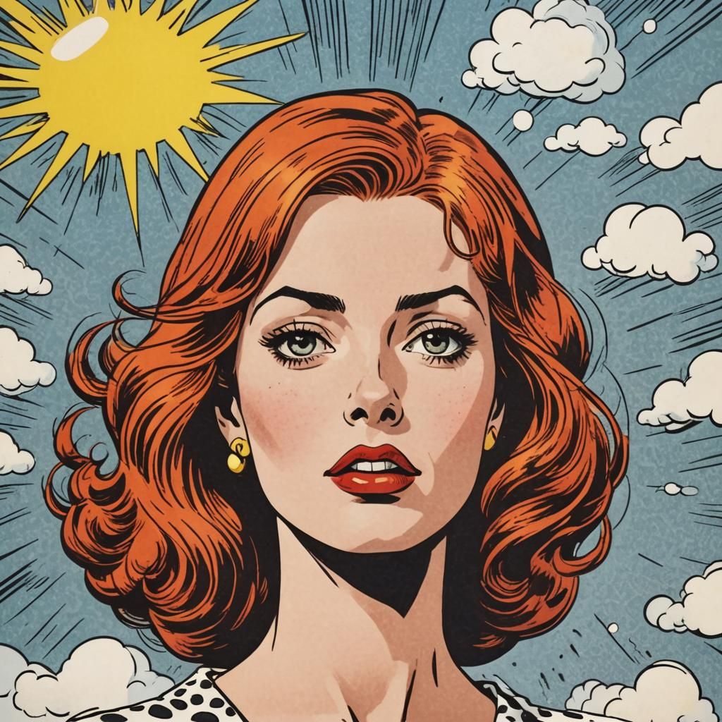 1960s. A  redheaded woman who is afraid. Comic page. Illustr...