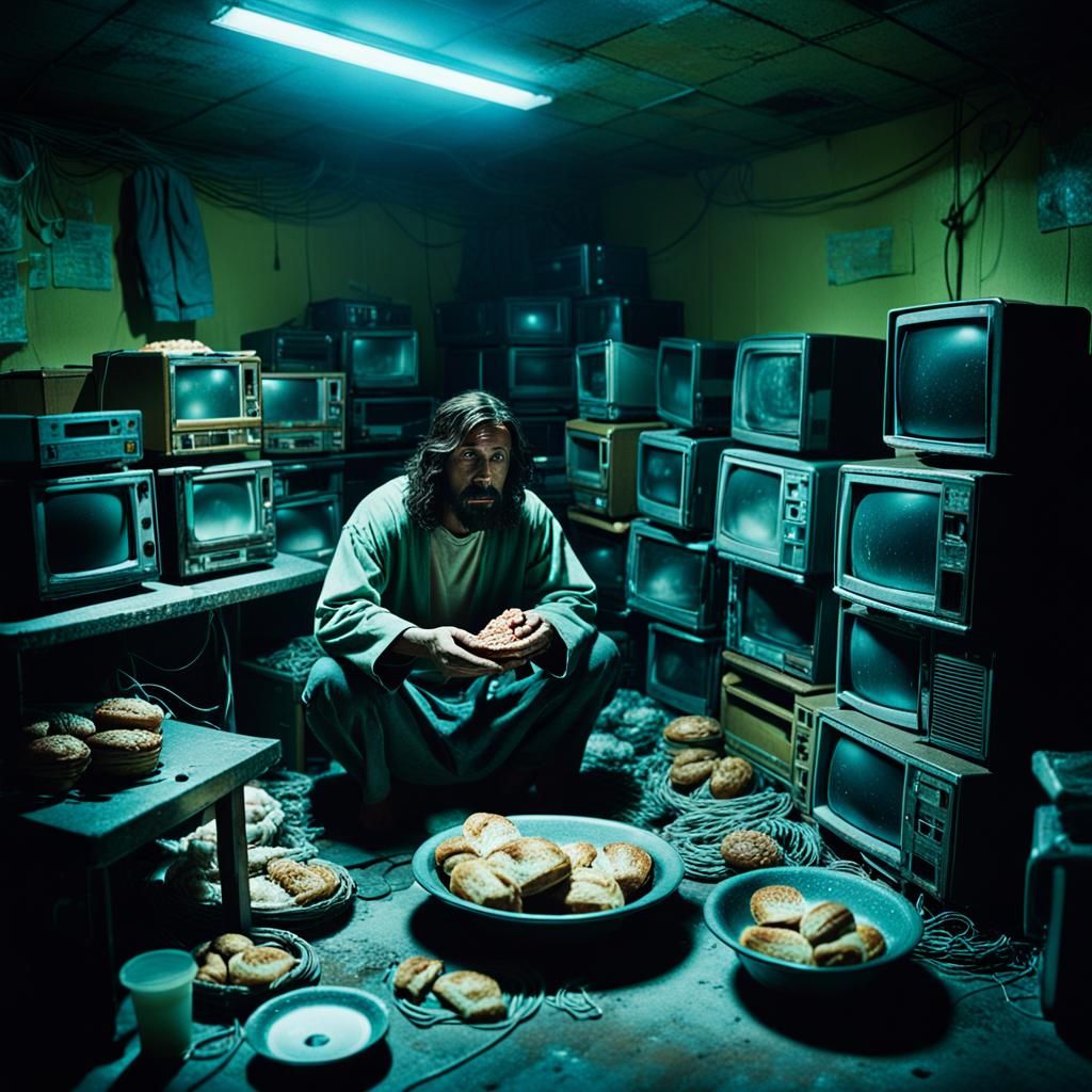 Cyberpunk Last Supper: A Cinematic Film Still