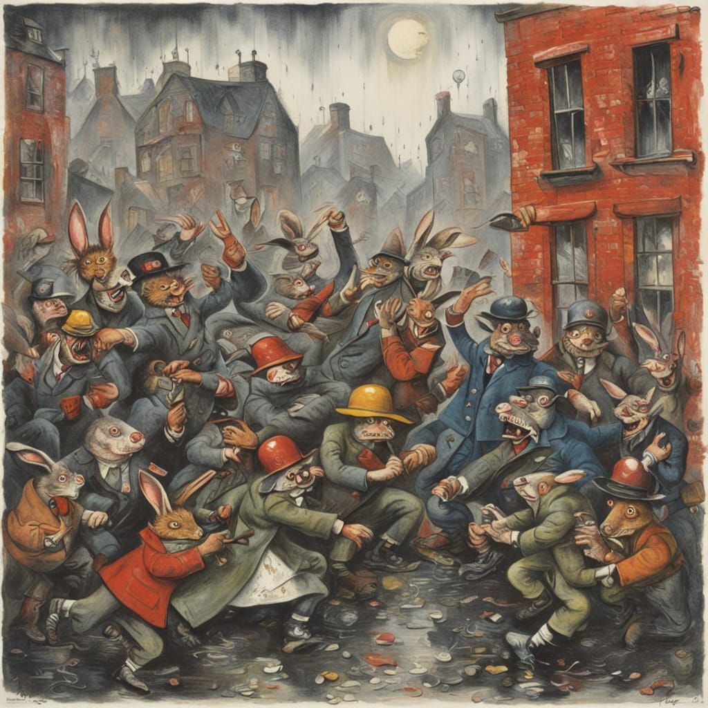 Hooligan Rabbits Riot in Urban Rain