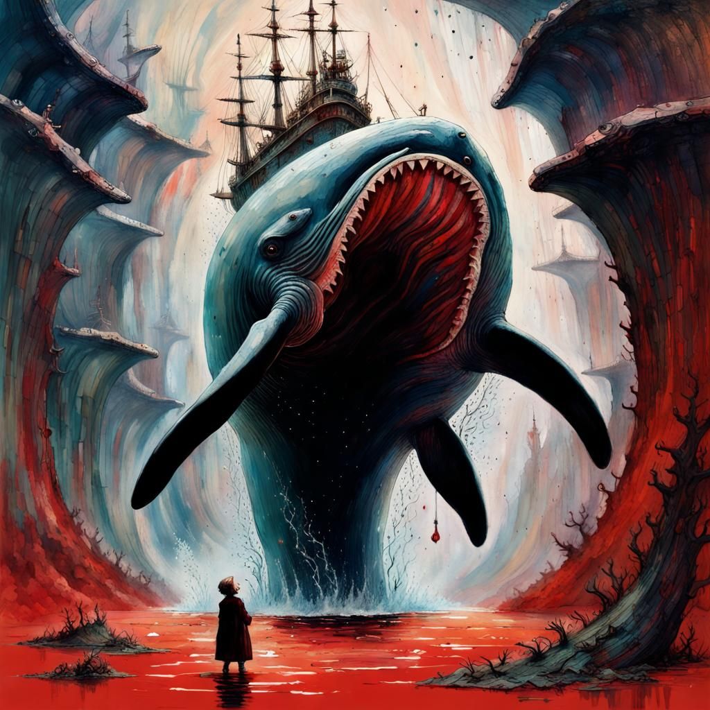 Jonah and the Whale: Dark Fantasy Collage Art