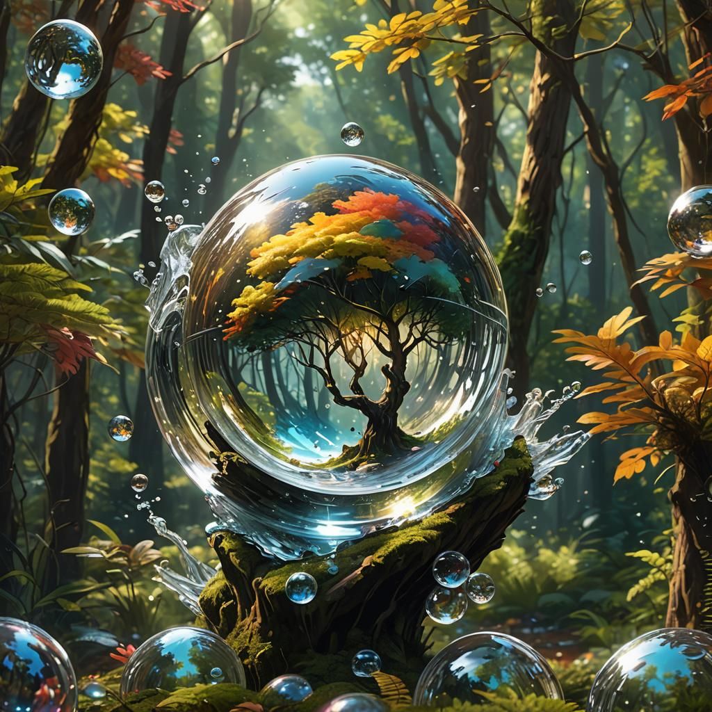 Crystal Ball Forest: Hyperrealistic Splash Art