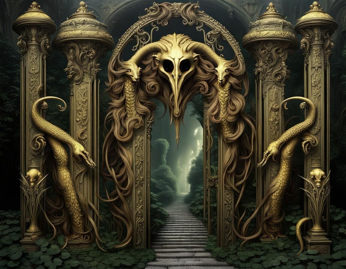 Gothic Glade: Golden Gates and Griffin Guardians