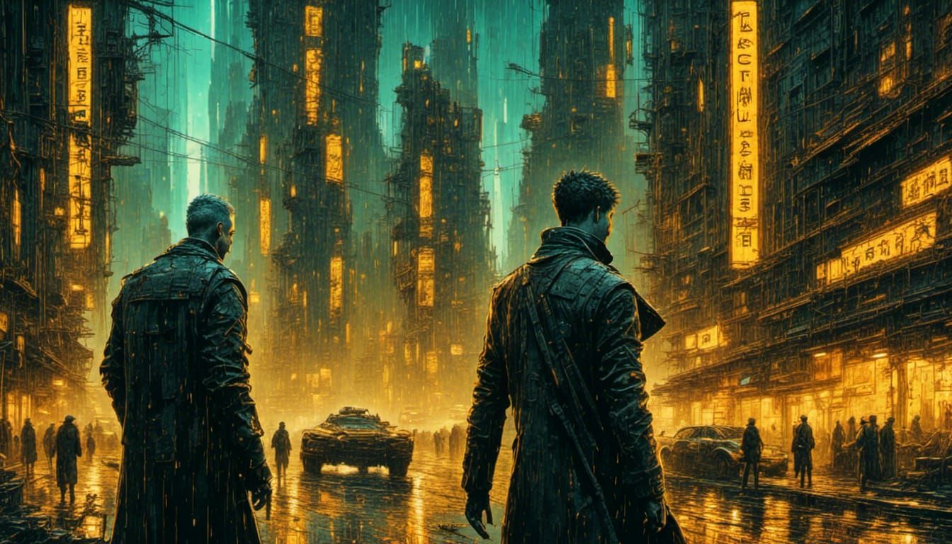 Ruthless CEO in Dystopian City, Noir Portrait