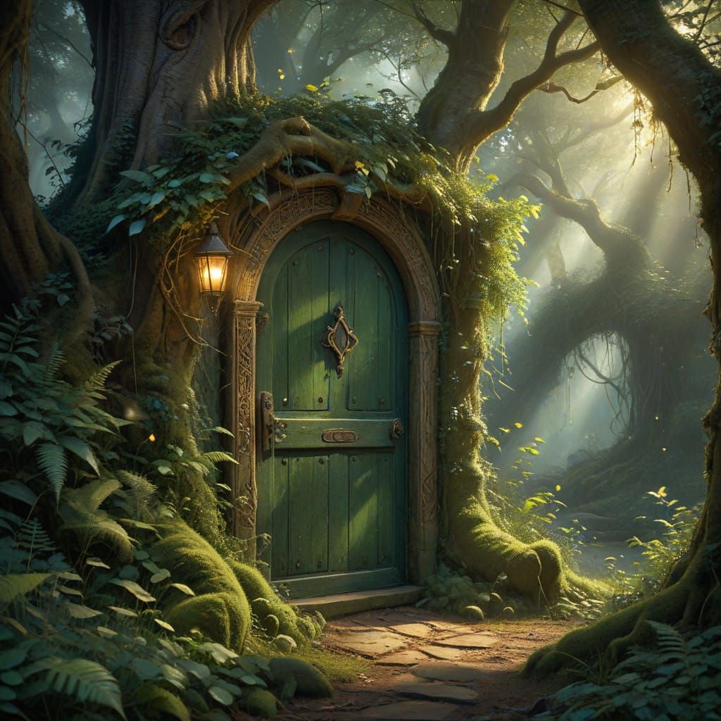 Surreal Landscape with Ancient Door to a Hidden Realm