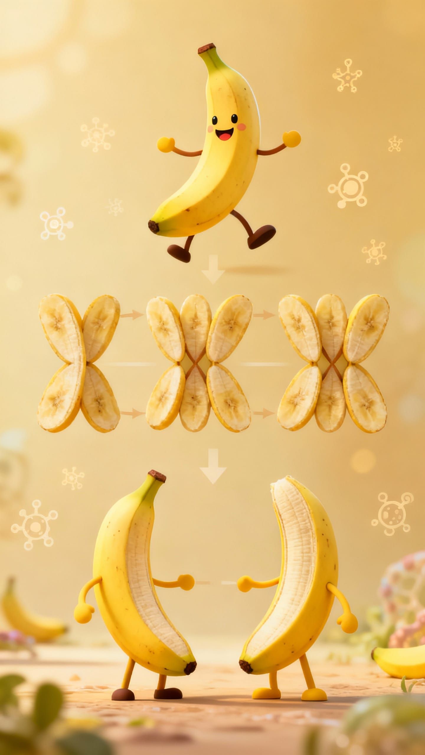 Whimsical Banana Dividing by Mitosis in Digital Concept Art