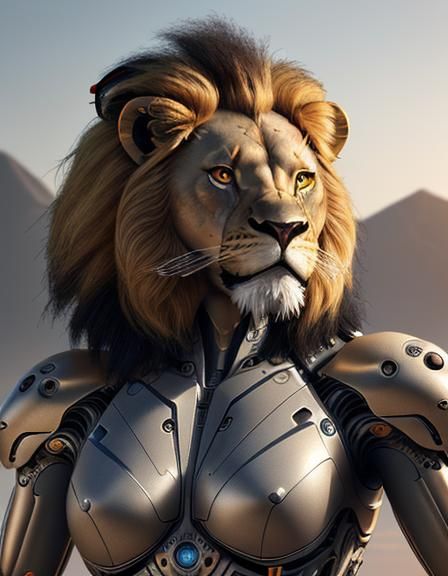 Detailed Lion Cyborg in 3D Digital Art