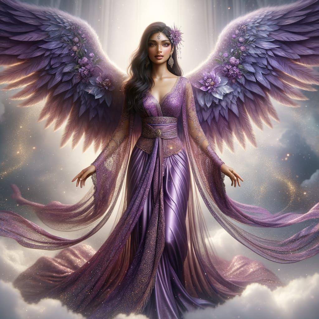 Magnificent Purple Angel in Celestial Scene