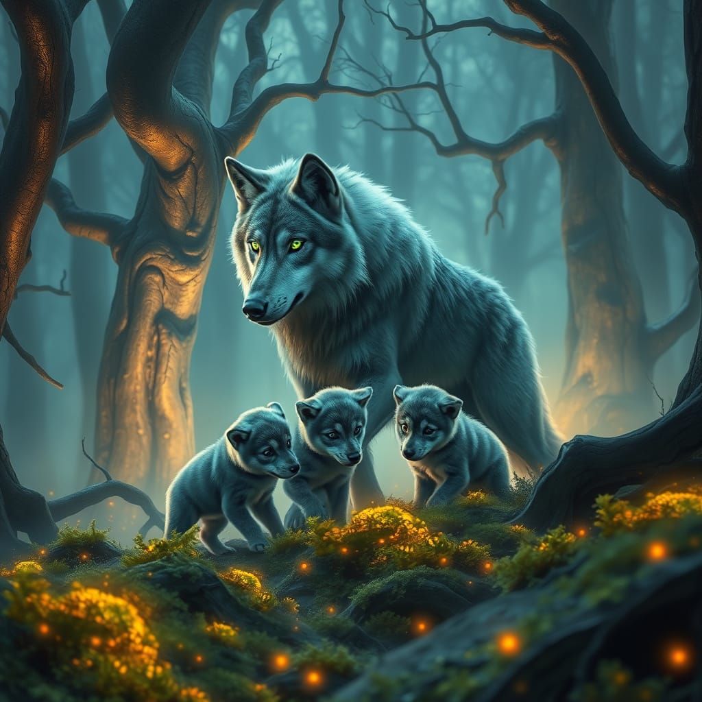 Wolf Guardian Spirit in Enchanted Forest