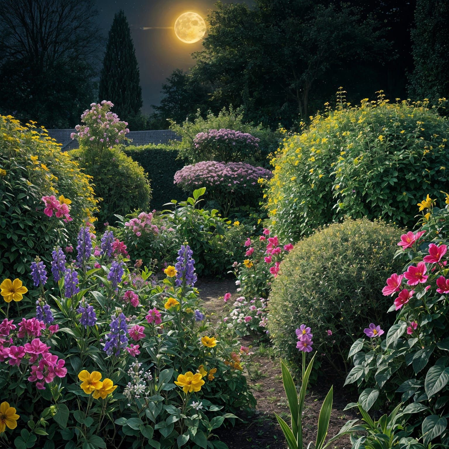 Nightmarish Garden of Pareidolia in Moonlight