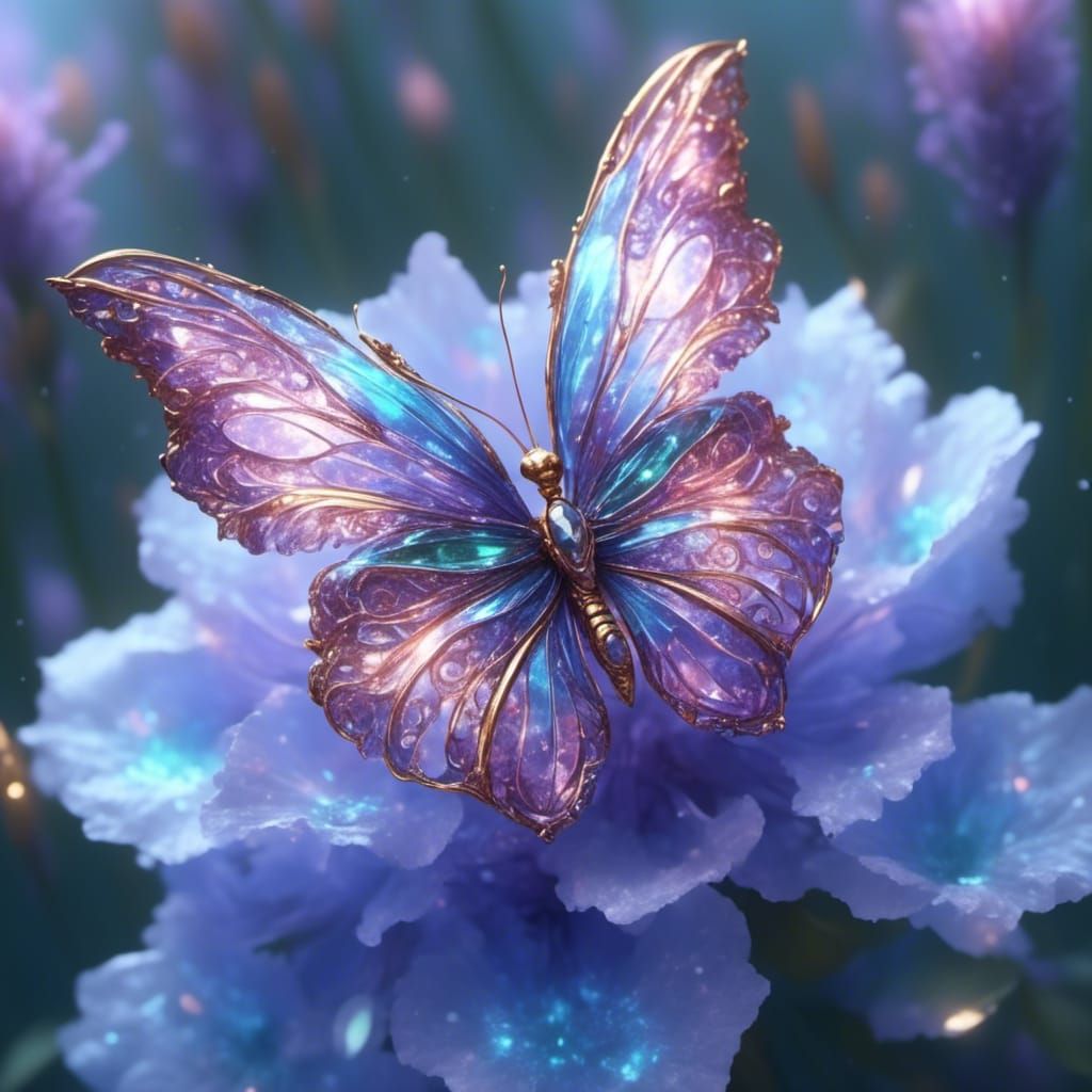 Fantasy Butterfly with Gemstone Accents, Art Nouveau Style