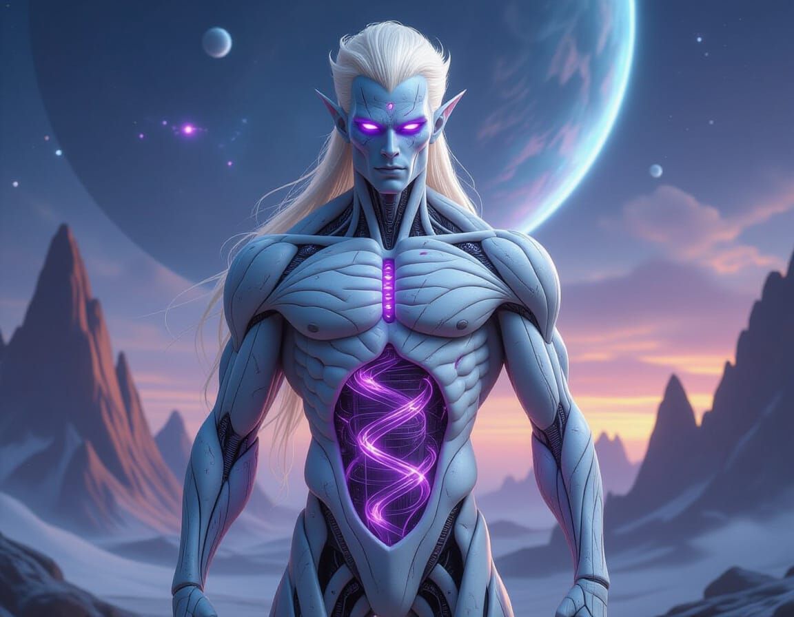 Nordic Alien Marble Sculpture in Futuristic Landscape