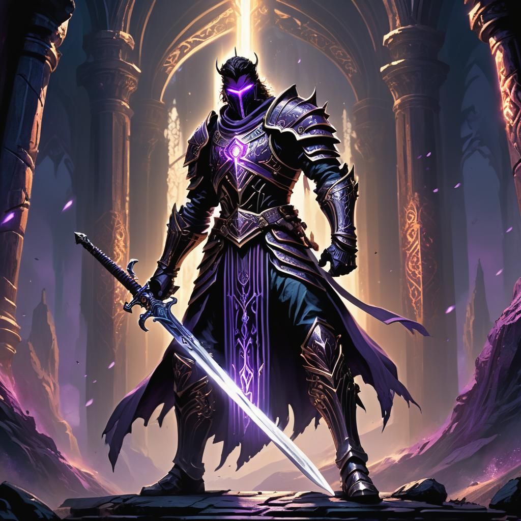 Man with Glowing Sword in Dark Fantasy Style