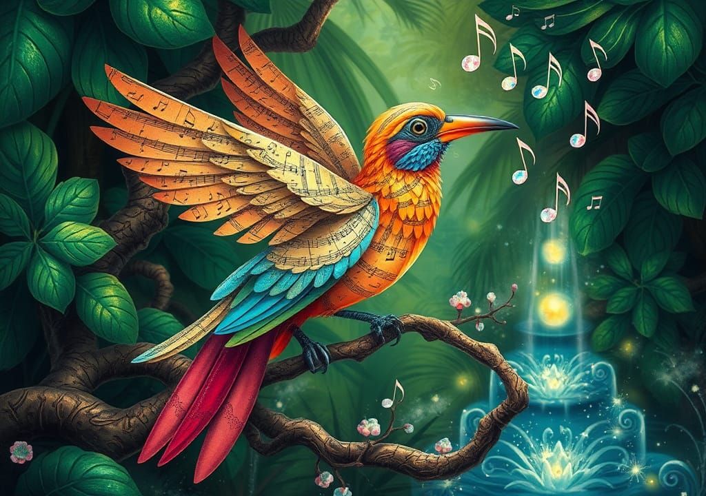 Kaleidoscopic Songbird in Tropical Oasis