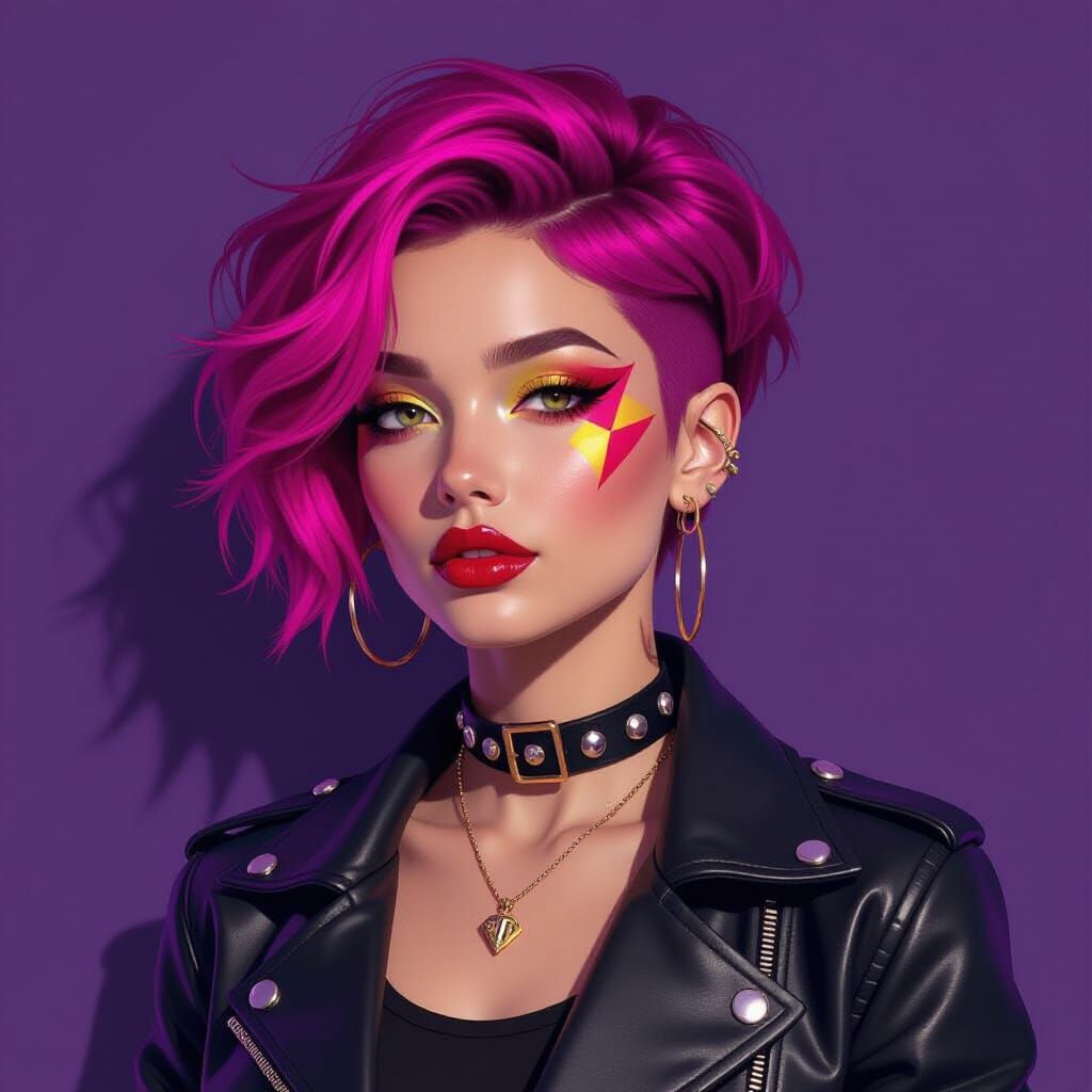 Woman with Pink Hair in Digital Pop Art Style