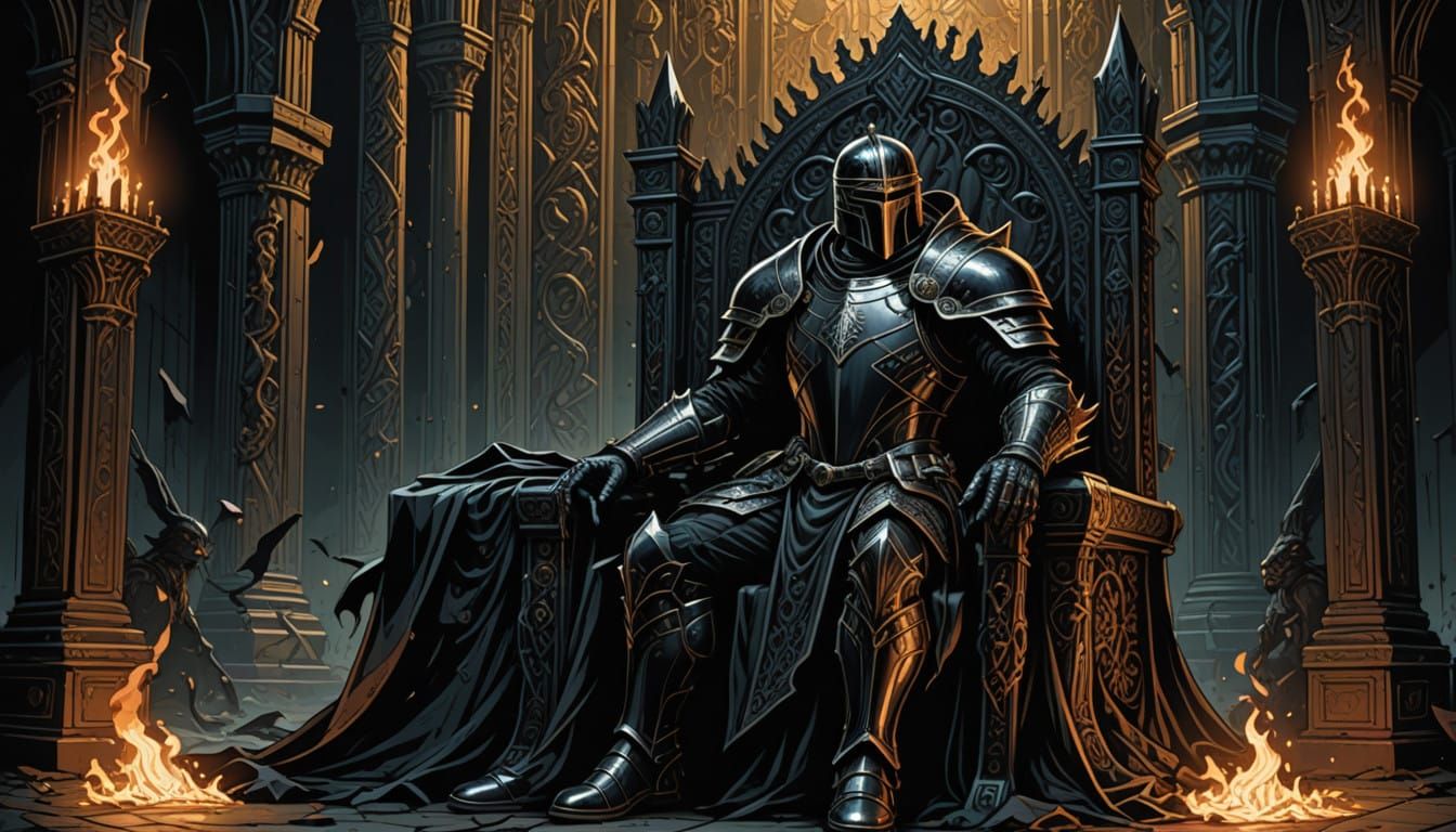 Dark Knight Sovereign in Medieval Throne Room