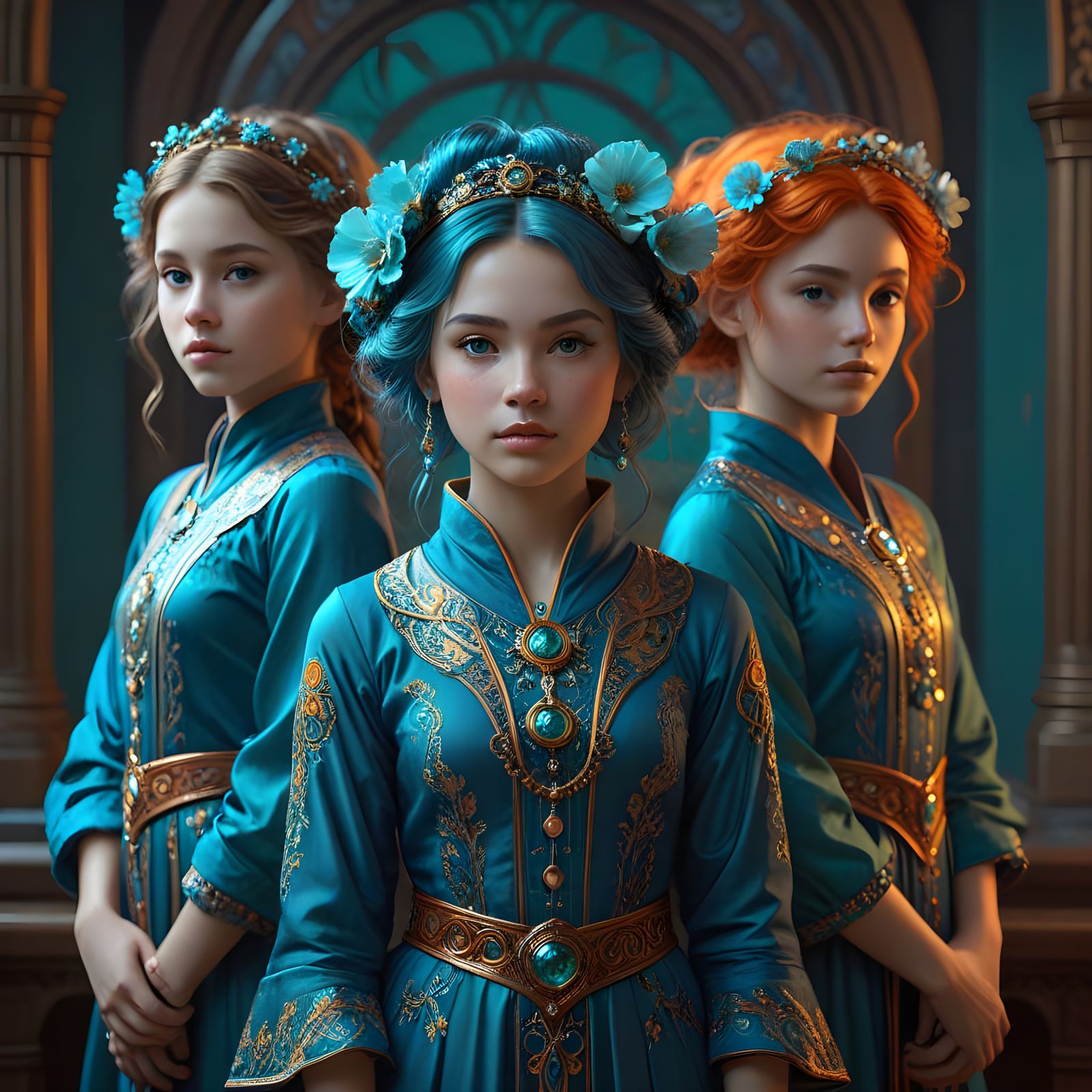 Whimsical Teannie Children in Vibrant Art Nouveau-Inspired S...