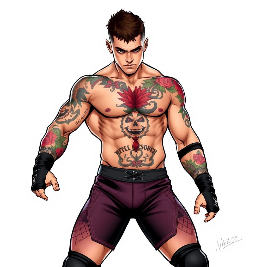 Powerful Wrestler in Action, Inspired by Graphic Novel Art