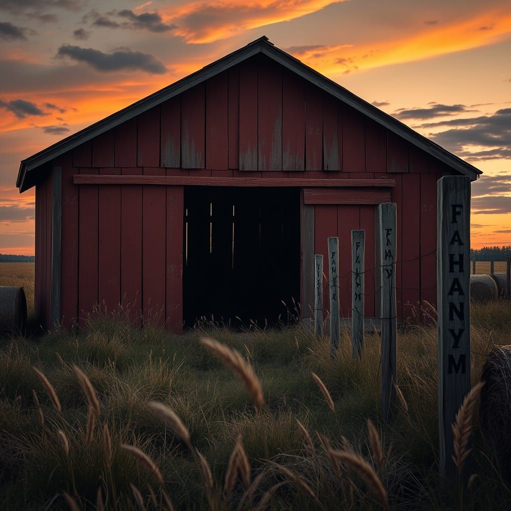 Eerie Farm Shed at Dusk in Dark Fantasy Style