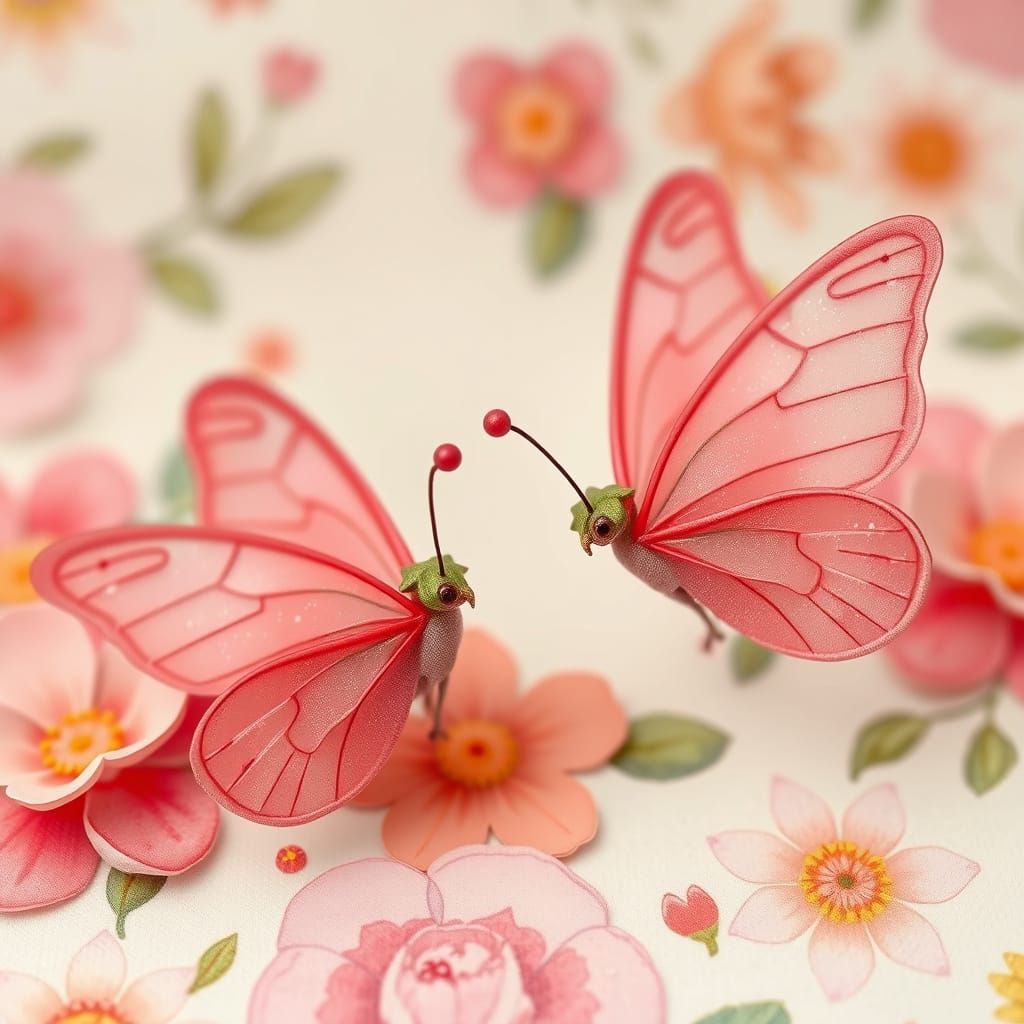 Whimsical Pink Butterflies in Floral Dreamscape