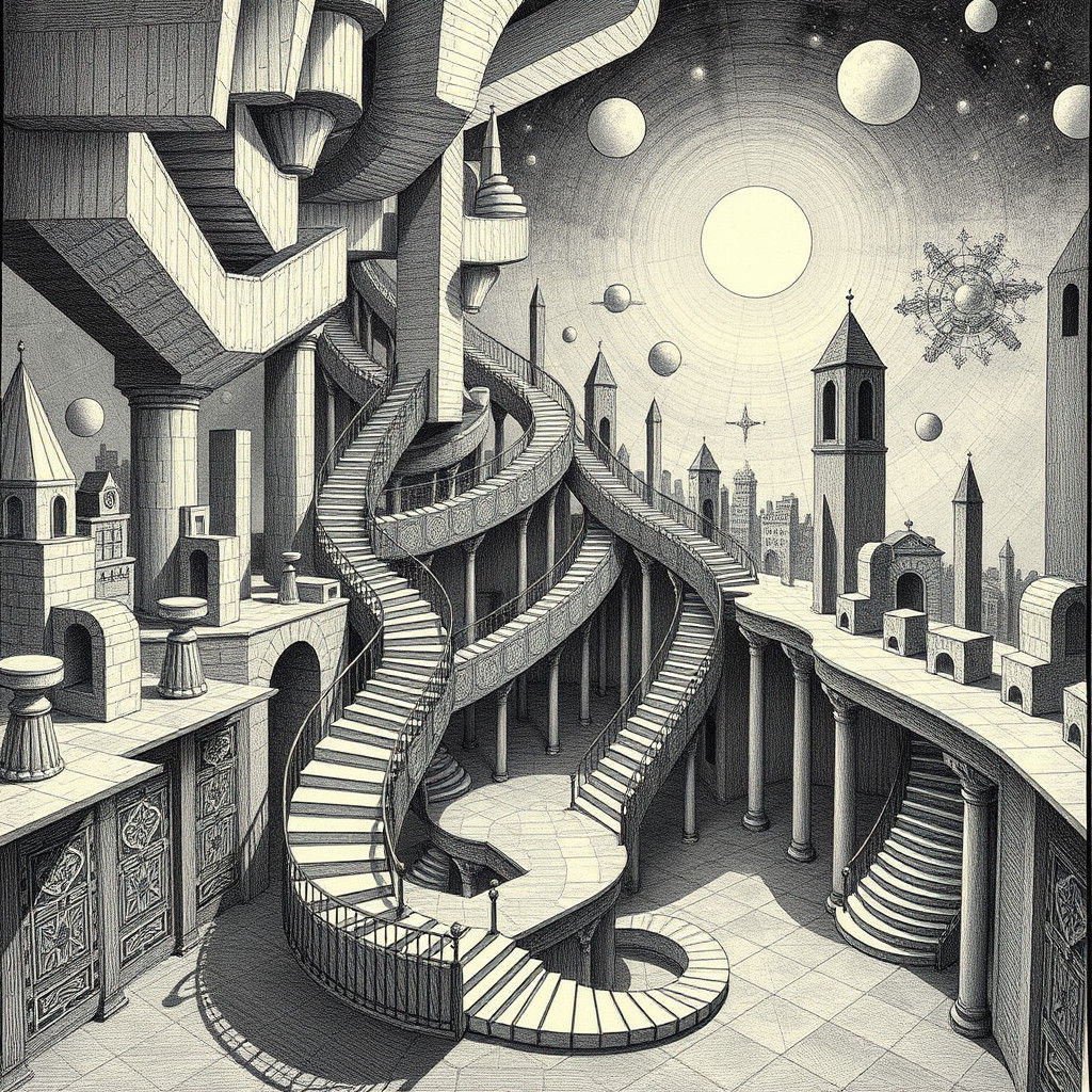 Escher-Inspired Dreamscape of Impossible Geometry