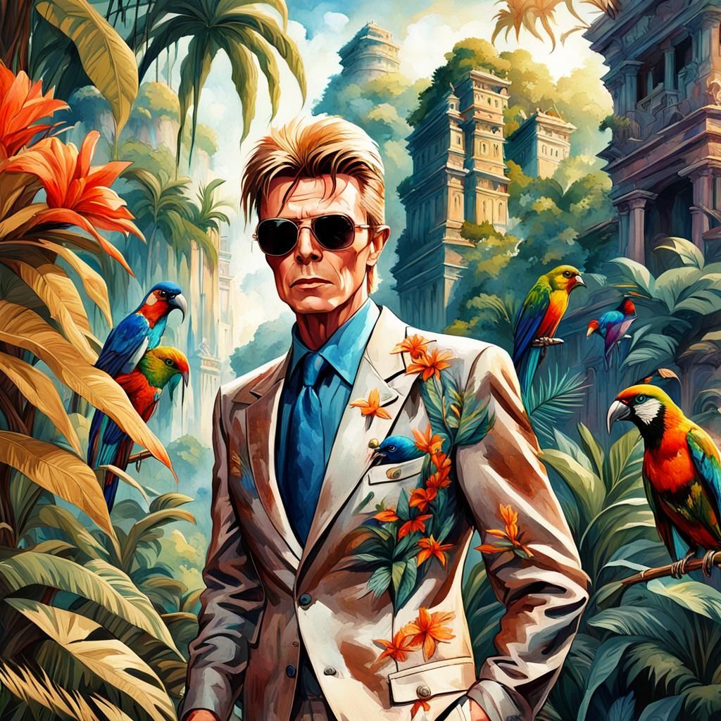 David Bowie in Watercolor Pop Art Style