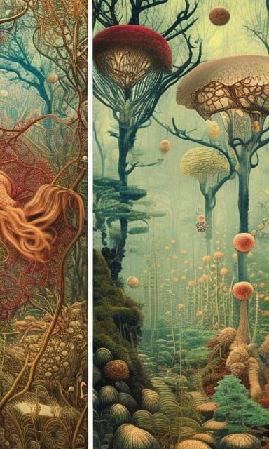 Surreal Mycelium Furniture in Forest Exposure