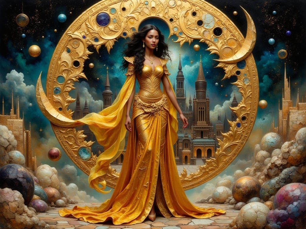 Majestic Golden Queen in a Vibrant, Baroque Kingdom