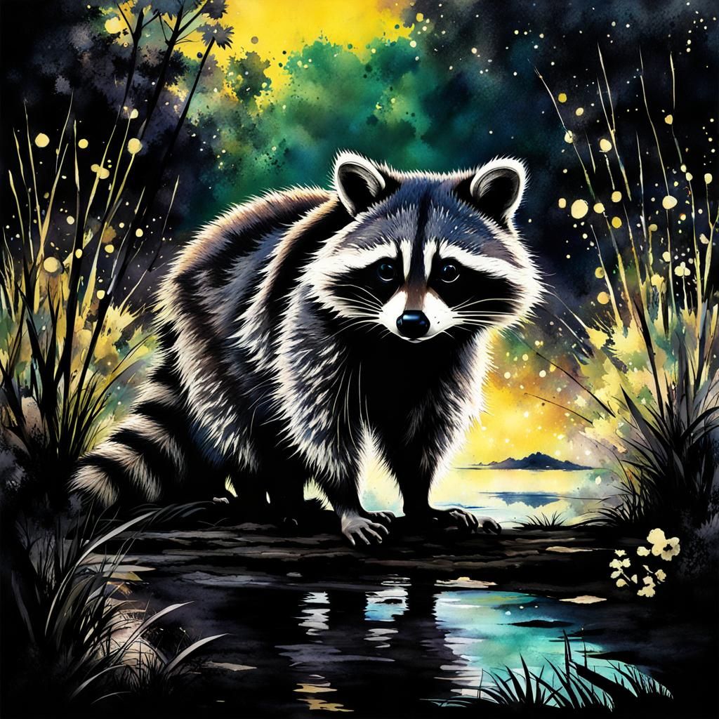 Raccoon in Ink Splashes Black Lagoon Style