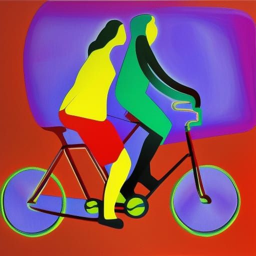 Abstract Tandem Bicycle Ride in Complementary Colors