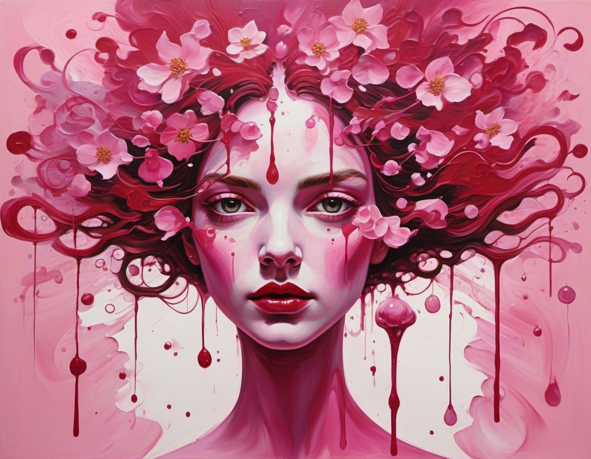 Spring Pink Crimson Abstract Surrealism Painting