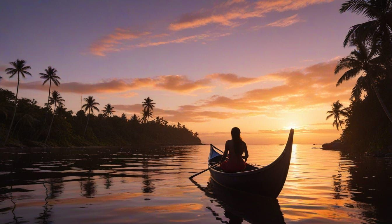 Samoan Girl at Sunset on Coral Lagoon