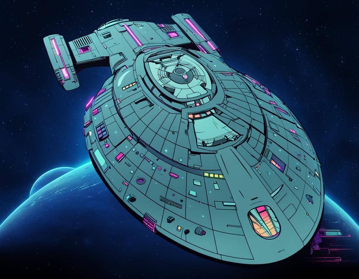 Synthwave Starship in Neon Retro Style