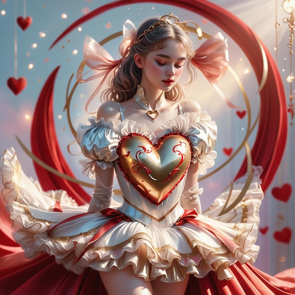 Romantic Fantasy Girl with Crescent Moons and Heart