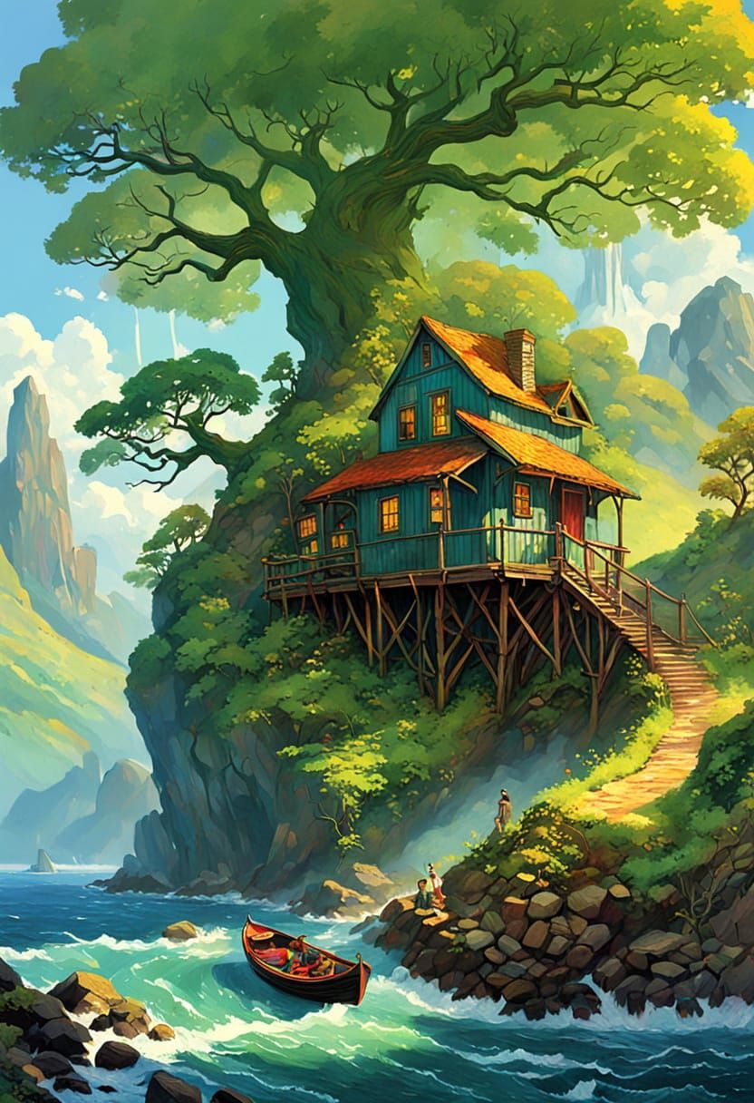 Whimsical Sci-Fi Fantasy Landscape Illustration