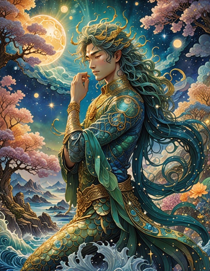 Merman Portrait in Cosmic Oil Painting Style