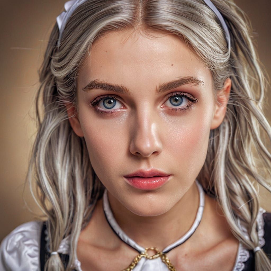 Surreal Sepia Portrait of a Young Woman in French Maid Outfi...