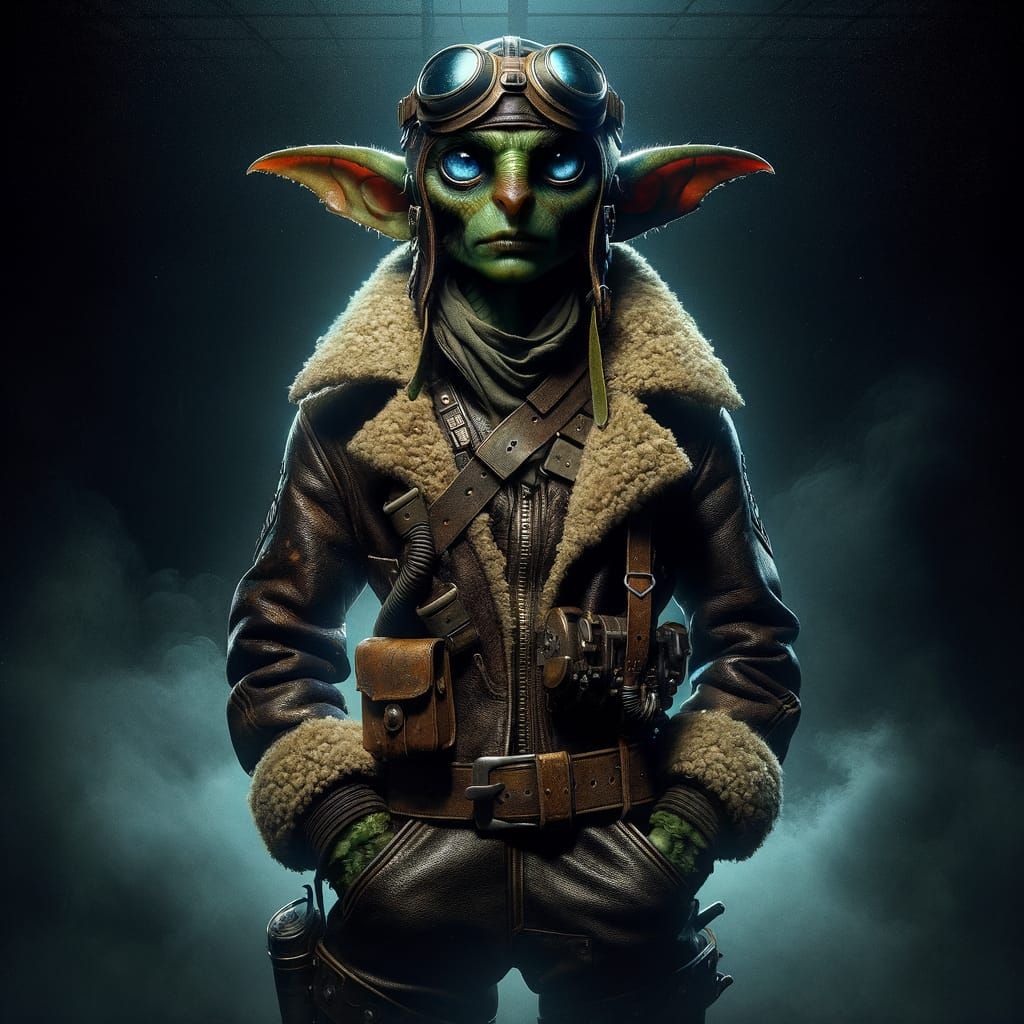 Dieselpunk Goblin Pilot in Comic Book Style