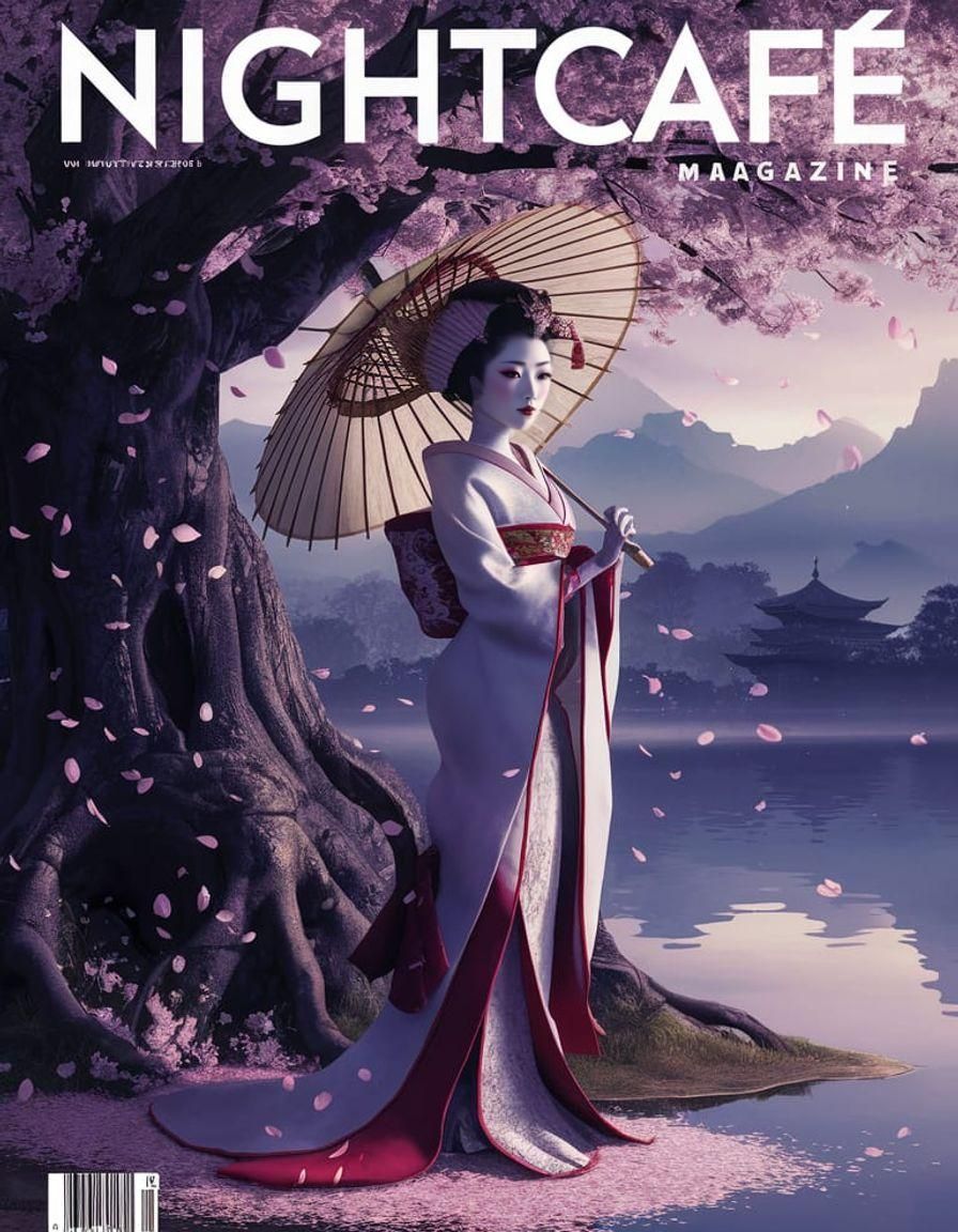Geisha at Sakura Tree: NightCafe Magazine Cover