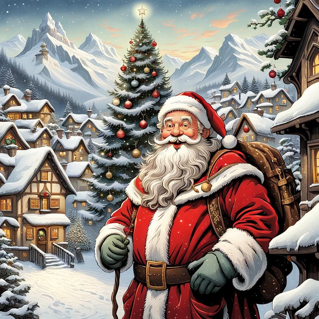 Close up, Santa Clause in a romantic village in Switzerland ...