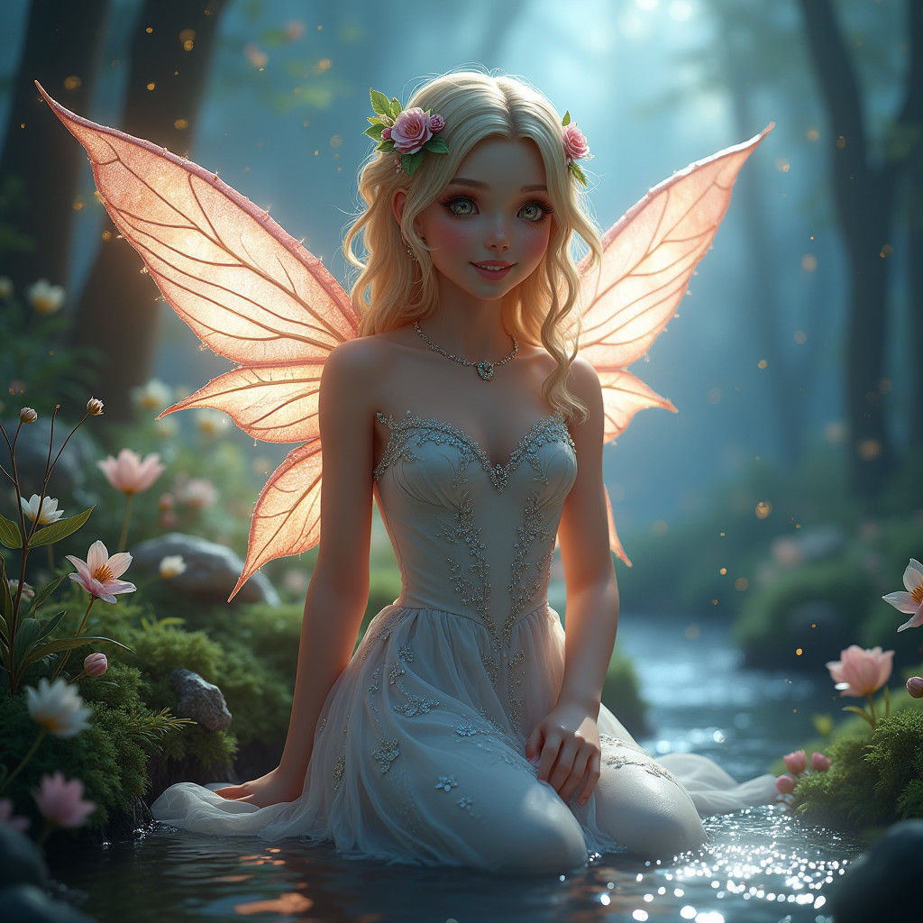 Enchanting Fairy Portrait in Magical Forest, Fantasy Art