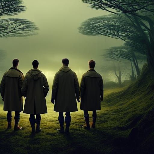 Figures in Yellow Trench Coats: Photorealistic Digital Art