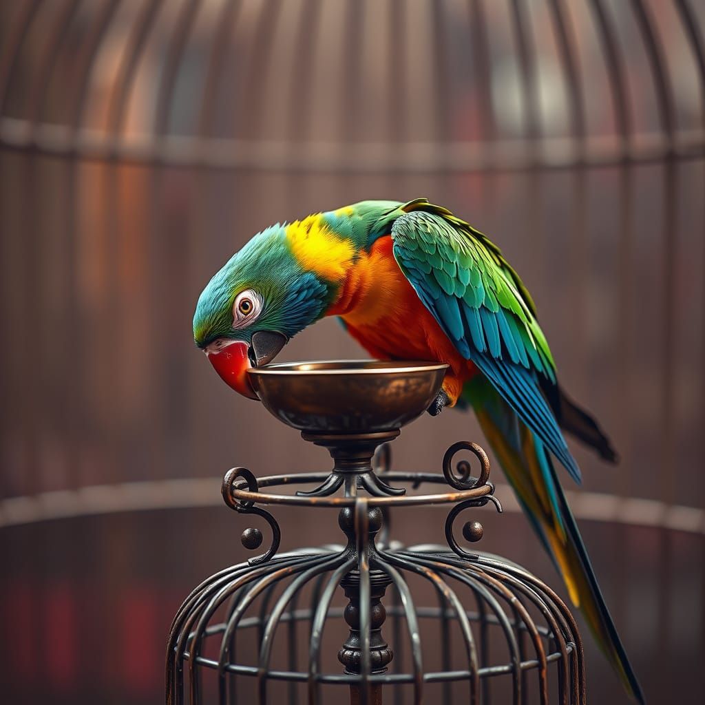 Colorful Parrot Plays: Hyperrealistic Digital Art