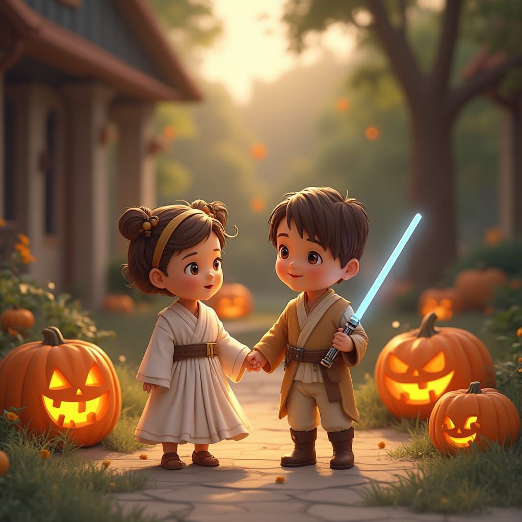 Star Wars Kids Trick-or-Treating in Anime Style
